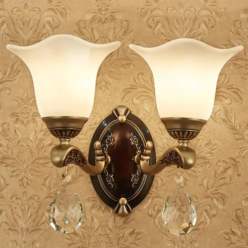 Antique Brass Crystal Drop Wall Lamp E12 E14 Base