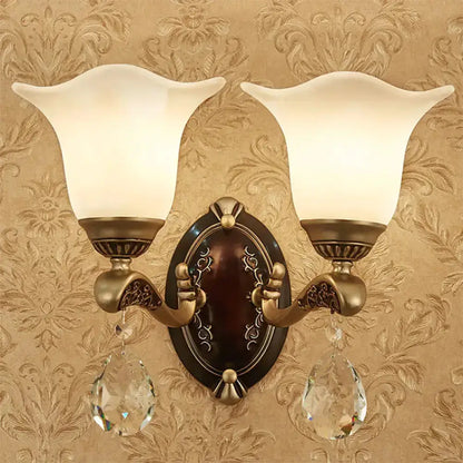 Antique Brass Crystal Drop Wall Lamp E12 E14 Base