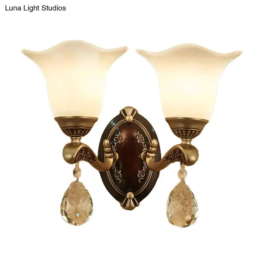 Antique Brass Crystal Drop Wall Lamp E12 E14 Base