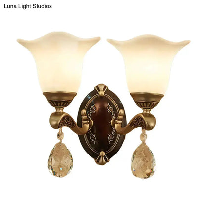 Antique Brass Crystal Drop Wall Lamp E12 E14 Base