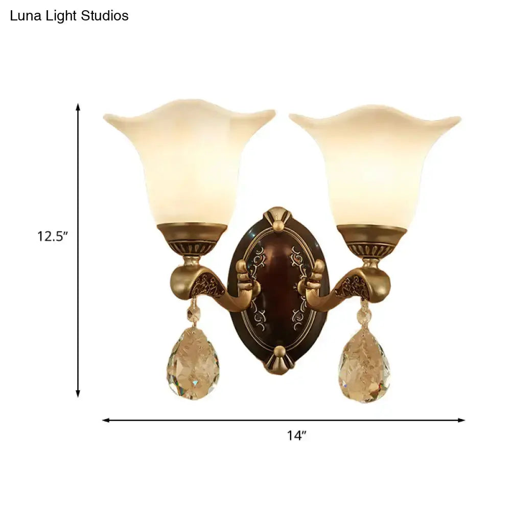 Antique Brass Crystal Drop Wall Lamp E12 E14 Base