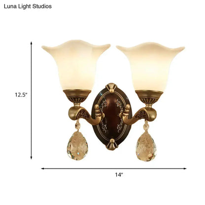 Antique Brass Crystal Drop Wall Lamp E12 E14 Base