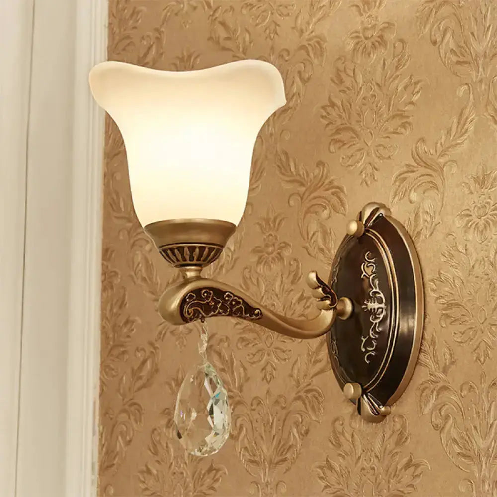 Antique Brass Crystal Drop Wall Lamp E12 E14 Base