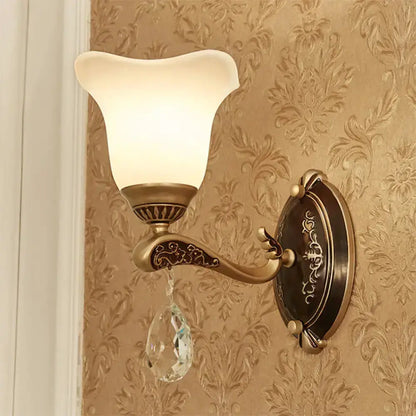 Antique Brass Crystal Drop Wall Lamp E12 E14 Base