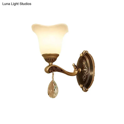 Antique Brass Crystal Drop Wall Lamp E12 E14 Base