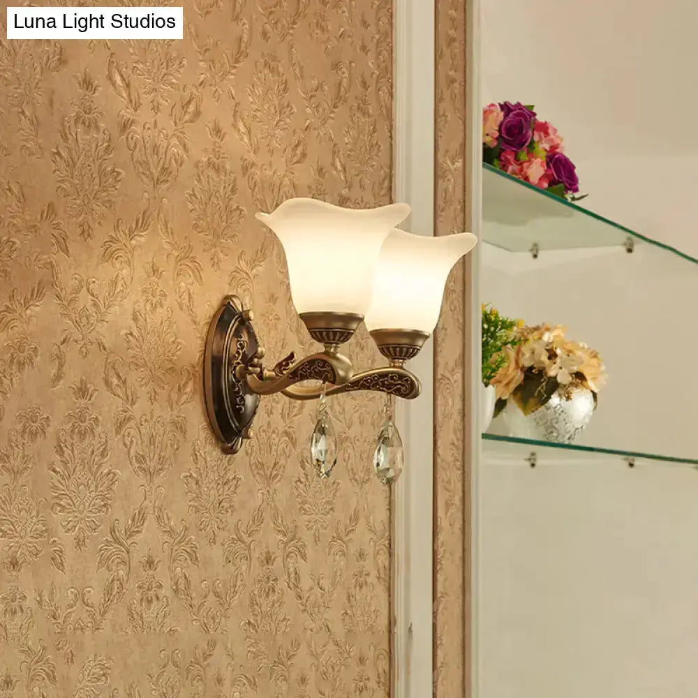 Antique Brass Crystal Drop Wall Lamp E12 E14 Base
