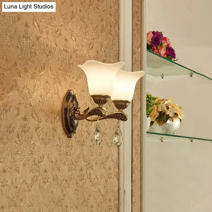 Antique Brass Crystal Drop Wall Lamp E12 E14 Base