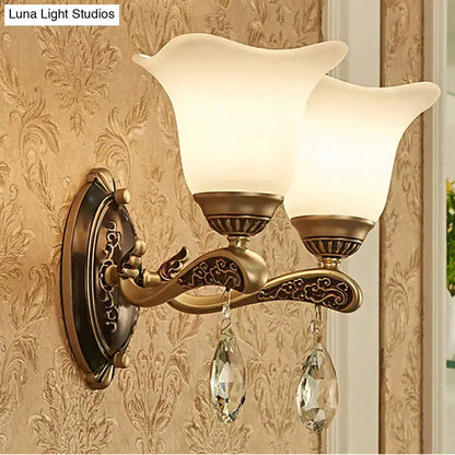 Antique Brass Crystal Drop Wall Lamp E12 E14 Base