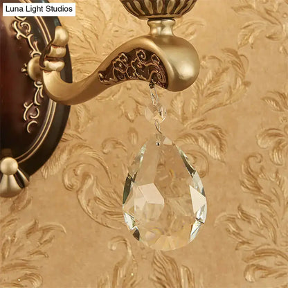 Antique Brass Crystal Drop Wall Lamp E12 E14 Base