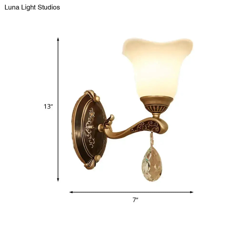 Antique Brass Crystal Drop Wall Lamp E12 E14 Base