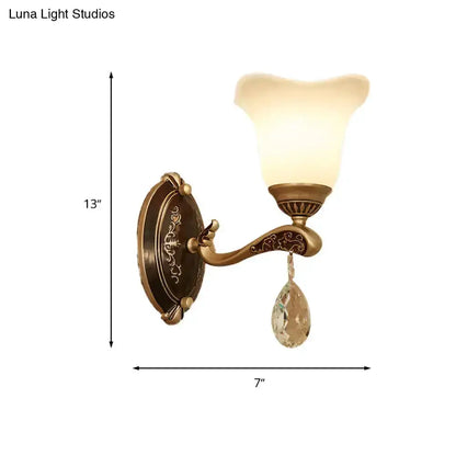 Antique Brass Crystal Drop Wall Lamp E12 E14 Base