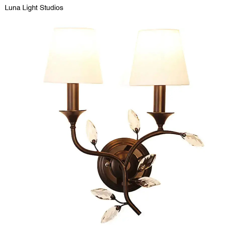 Antique Brass Crystal Leaf Wall Mount Lamp Sconce