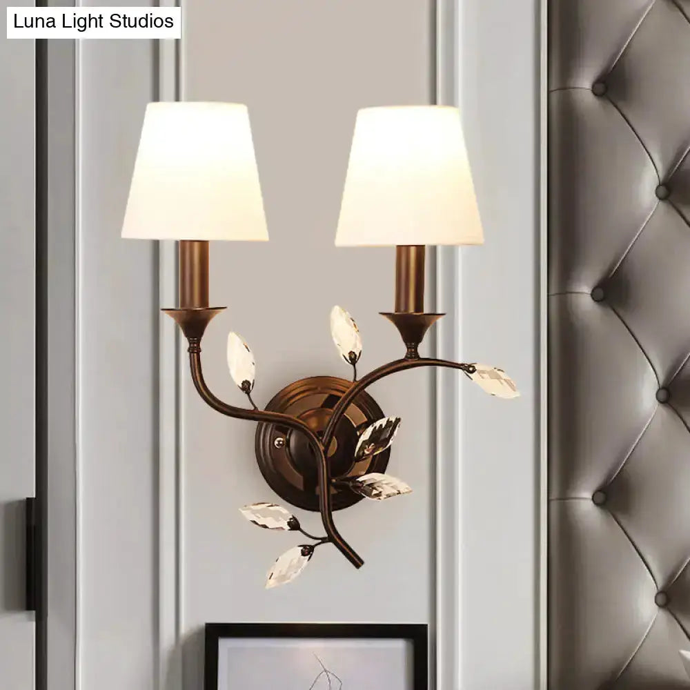 Antique Brass Crystal Leaf Wall Mount Lamp Sconce