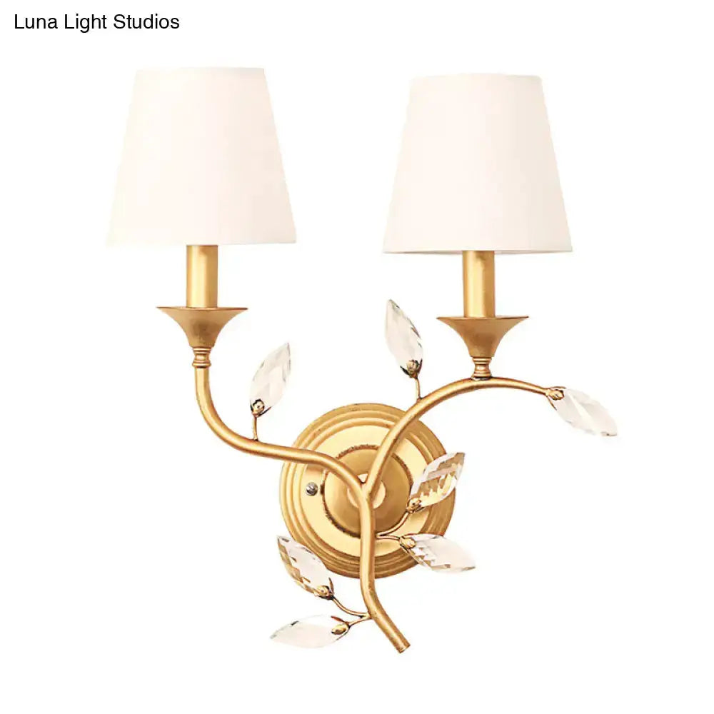 Antique Brass Crystal Leaf Wall Mount Lamp Sconce