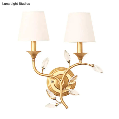 Antique Brass Crystal Leaf Wall Mount Lamp Sconce