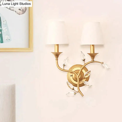 Antique Brass Crystal Leaf Wall Mount Lamp Sconce
