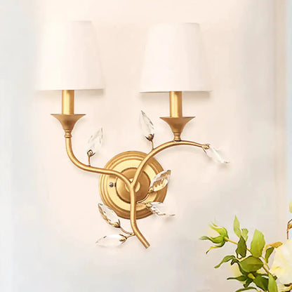 Antique Brass Crystal Leaf Wall Mount Lamp Sconce