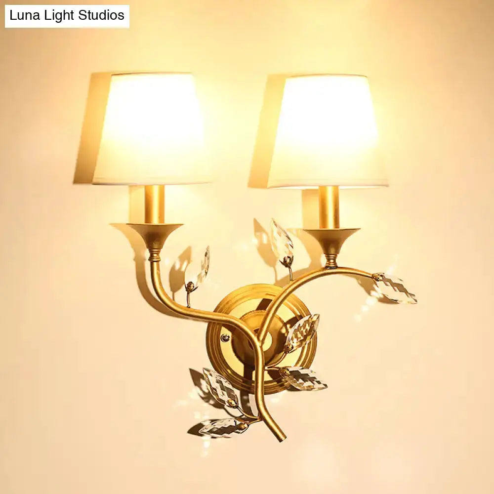 Antique Brass Crystal Leaf Wall Mount Lamp Sconce