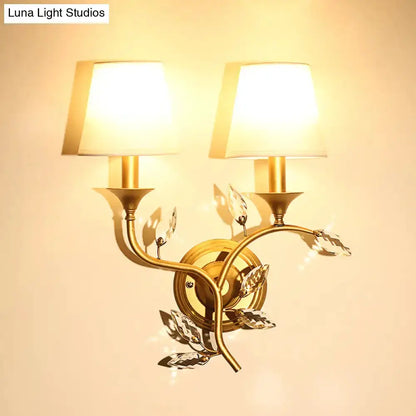 Antique Brass Crystal Leaf Wall Mount Lamp Sconce