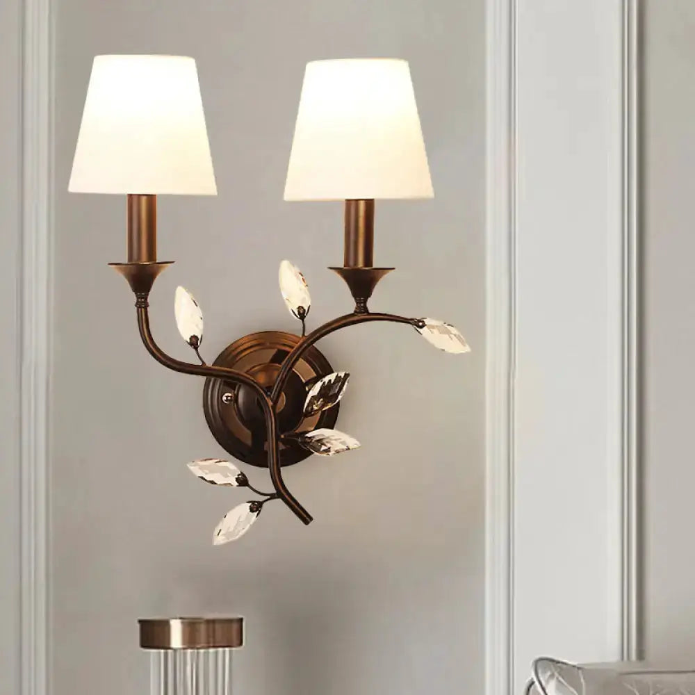 Antique Brass Crystal Leaf Wall Mount Lamp Sconce