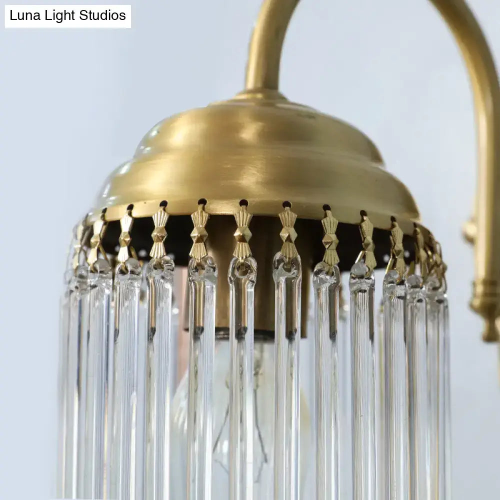 Decorbites brass crystal rod sconce with gold finish and hanging glass prisms on Tampa Home & Garden Store