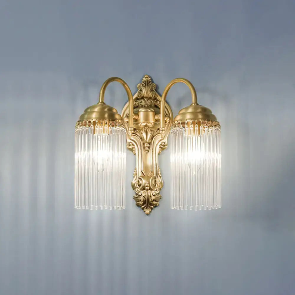 Brass Crystal Rod Sconce by Decorbites, double-arm wall light with crystal prisms on Tampa Home & Garden Store