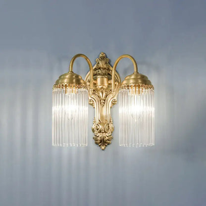 Brass Crystal Rod Sconce by Decorbites, double-arm wall light with crystal prisms on Tampa Home & Garden Store