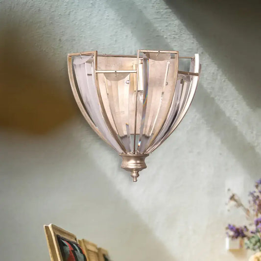 Vintage Silver Curved Wall Sconce with Clear Crystal LED Light - Tampa Home & Garden Store