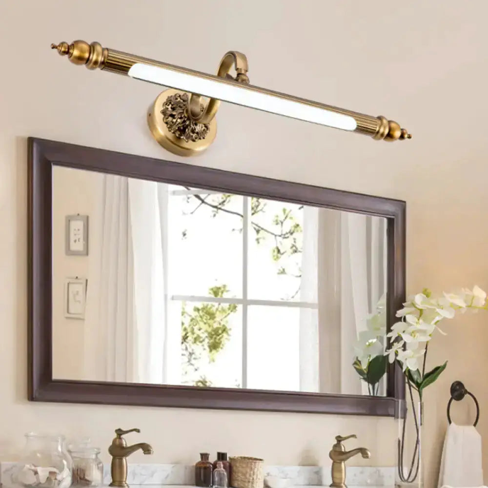Antique Brass Floral Vanity Wall Lamp Warm Light
