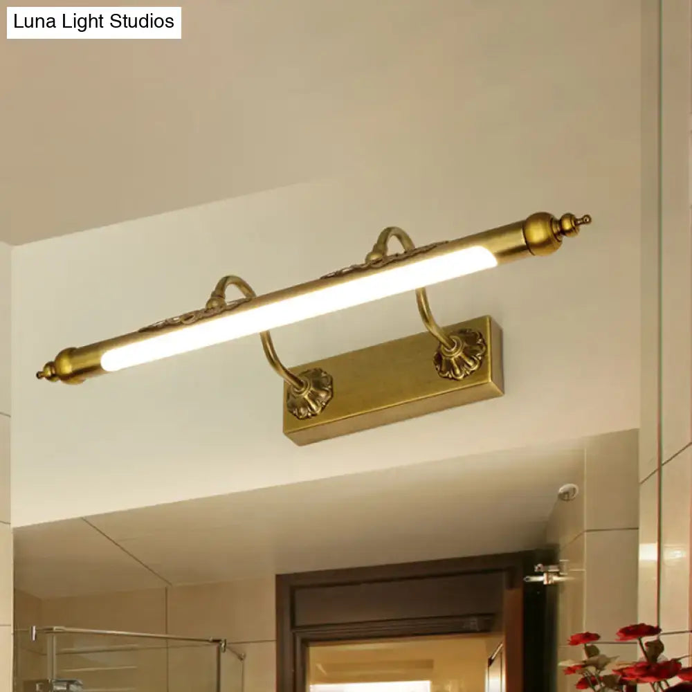 Decorbites antique brass shell vanity light bathroom with long frosted tube, 60W max on Tampa Home & Garden Store