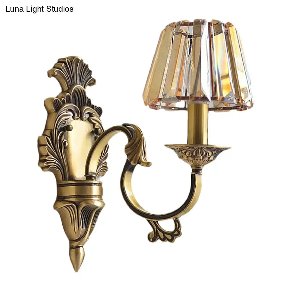 Brass Crystal Antique Wall Lamp sconce with ornate backplate and crystal shade Decorbites on Tampa Home & Garden Store