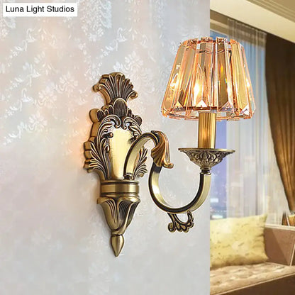 Brass Crystal Antique Wall Lamp ornate brass wall sconce with crystal shade on Tampa Home & Garden Store