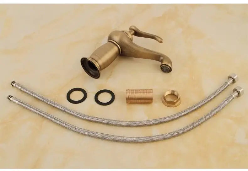 Bronze ceramic handle bathroom faucet Decorbites with two braided supply hoses and fittings on Tampa Home & Garden Store