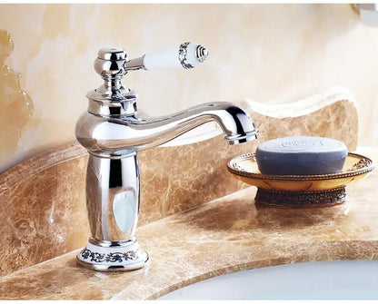 Bronze Ceramic Handle Faucet by Decorbites for bathroom sink with white ceramic knob on Tampa Home & Garden Store