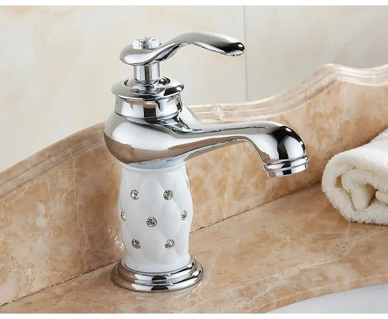 Bronze Ceramic Handle Bathroom Faucet by Decorbites with white ceramic base and chrome spout on Tampa Home & Garden Store