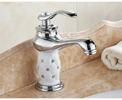 Bronze Ceramic Handle Bathroom Faucet by Decorbites with white ceramic base and chrome spout on Tampa Home & Garden Store