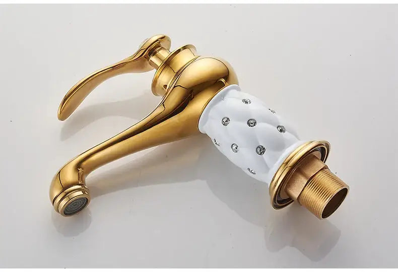 Bronze ceramic handle bathroom faucet by Decorbites with white crystal-studded grip on Tampa Home & Garden Store