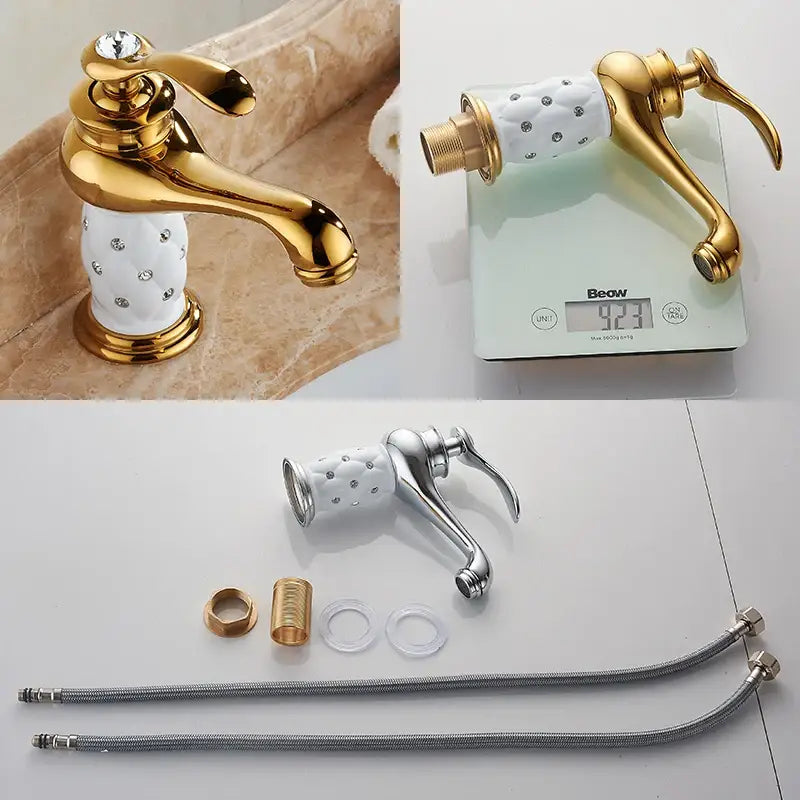 Bronze Ceramic Handle Faucet by Decorbites, white crystal-accented knob for bathroom sink on Tampa Home & Garden Store
