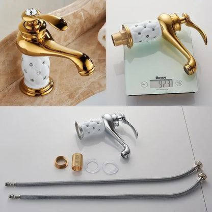 Bronze Ceramic Handle Faucet by Decorbites, white crystal-accented knob for bathroom sink on Tampa Home & Garden Store