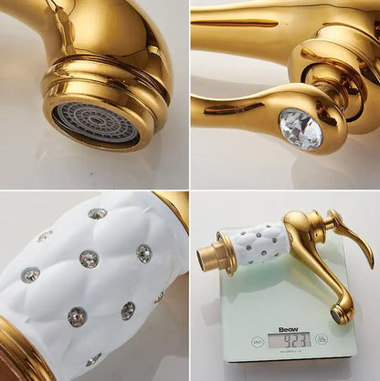 Bronze ceramic handle bathroom faucet by Decorbites with crystal-studded white grip on Tampa Home & Garden Store