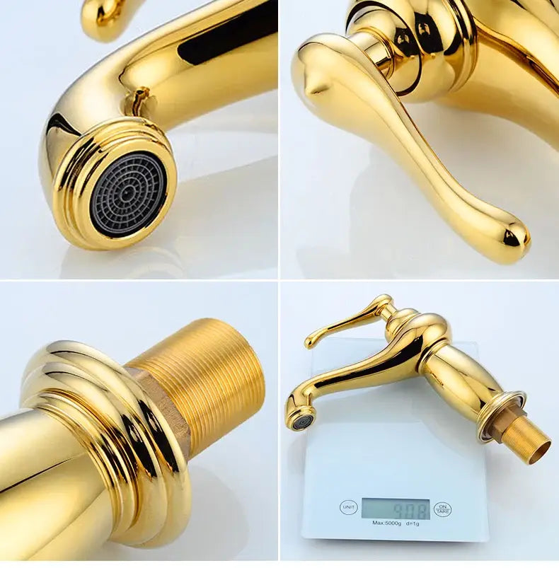 Bronze Ceramic Handle Faucet by Decorbites, gold-tone lever and threaded shank on Tampa Home & Garden Store