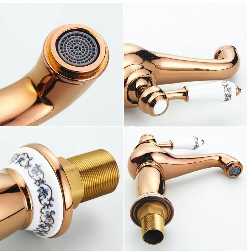 Bronze ceramic-handle bathroom faucet Decorbites, white collar and threaded tailpiece on Tampa Home & Garden Store