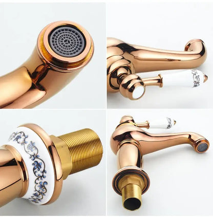Bronze ceramic-handle bathroom faucet Decorbites, white collar and threaded tailpiece on Tampa Home & Garden Store