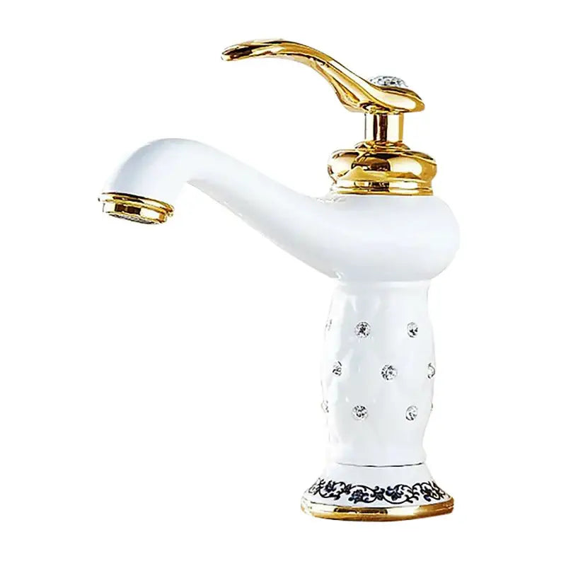Bronze ceramic handle bathroom faucet with white porcelain body and crystal accents Decorbites on Tampa Home & Garden Store