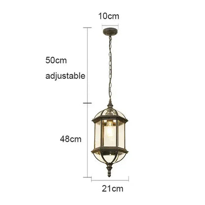 Antique bronze black outdoor hanging pendant light by Decorbites with glass panels 21cm wide on Tampa Home & Garden Store