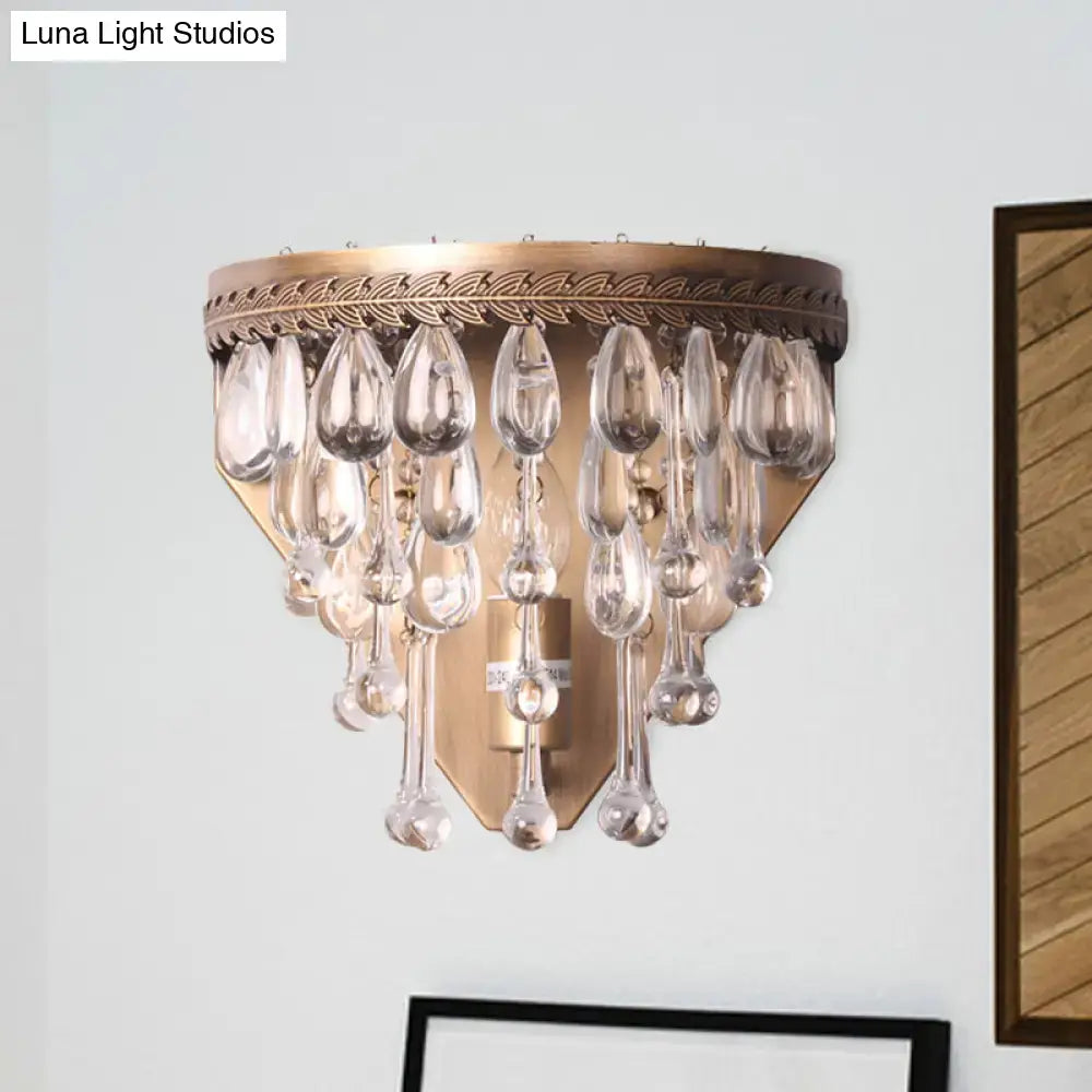 Bronze crystal teardrop wall sconce by Decorbites with hanging drops and ornate backplate on Tampa Home & Garden Store