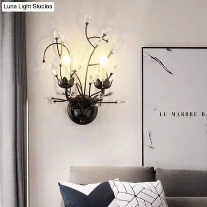 Bronze crystal wall light sconce, curved arms, candle bulbs; adjustable dimmer Decorbites on Tampa Home & Garden Store
