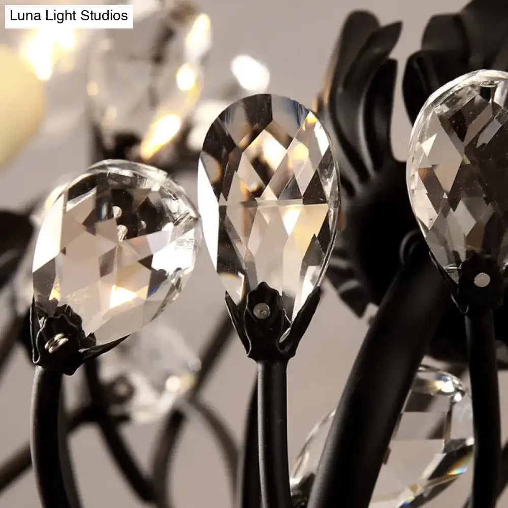 Bronze crystal wall light with faceted clear prisms on black metal arms, adjustable dimmer on Tampa Home & Garden Store