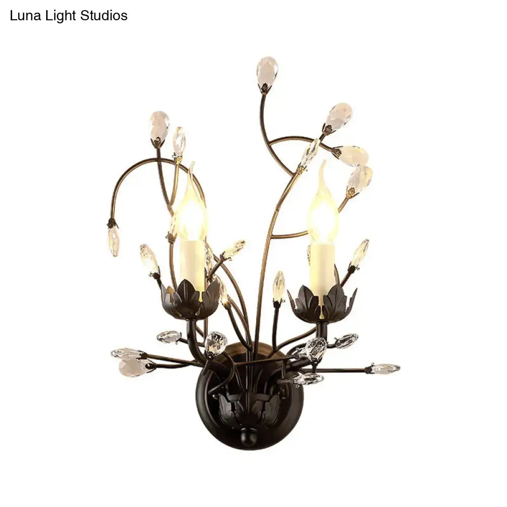 Decorbites bronze crystal wall sconce with candle bulbs and teardrops on Tampa Home & Garden Store