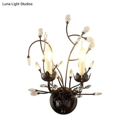 Decorbites bronze crystal wall sconce with candle bulbs and teardrops on Tampa Home & Garden Store
